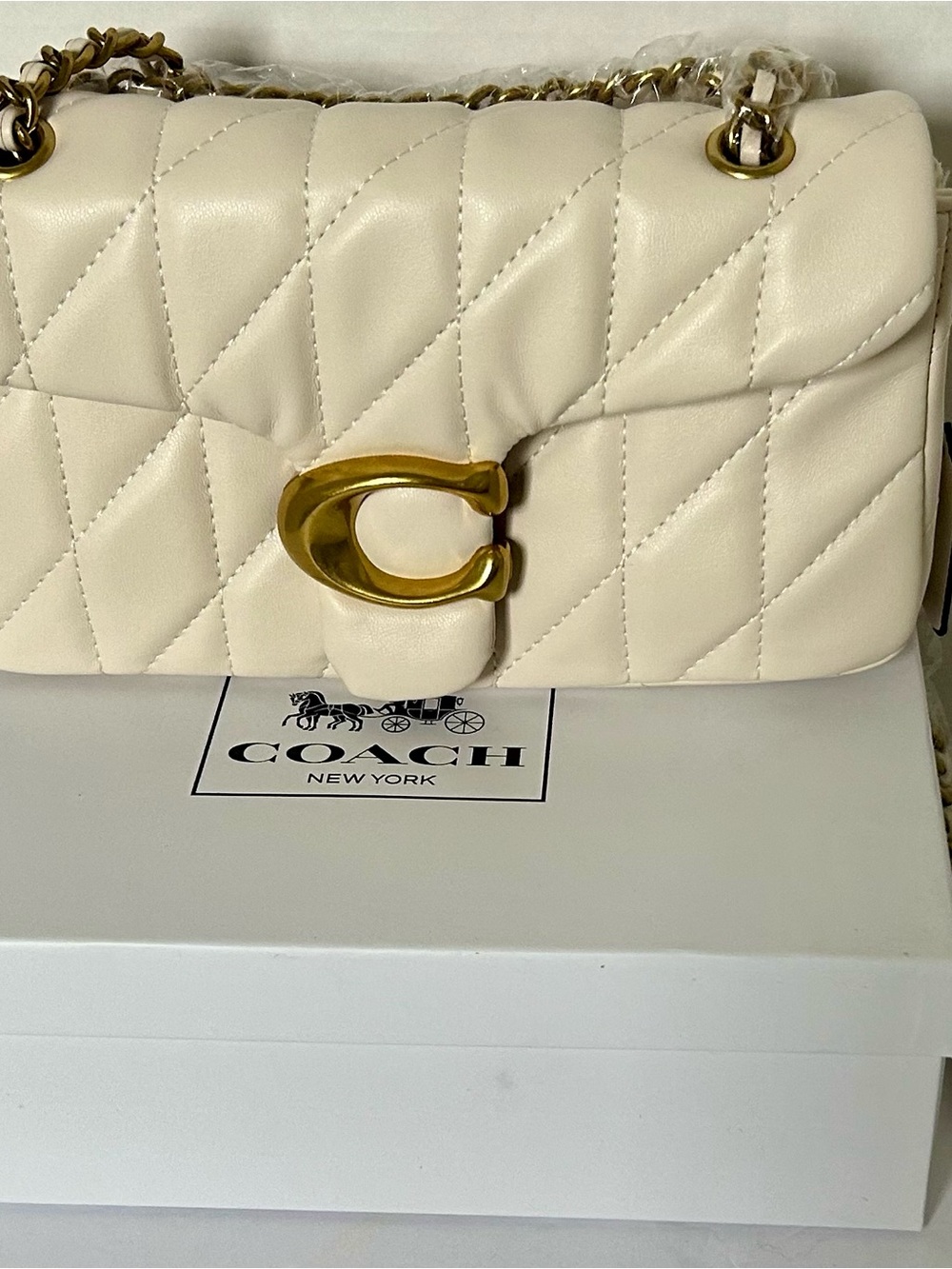 Coach Quilted Shoulder Bag in Cream with Gold Hardware